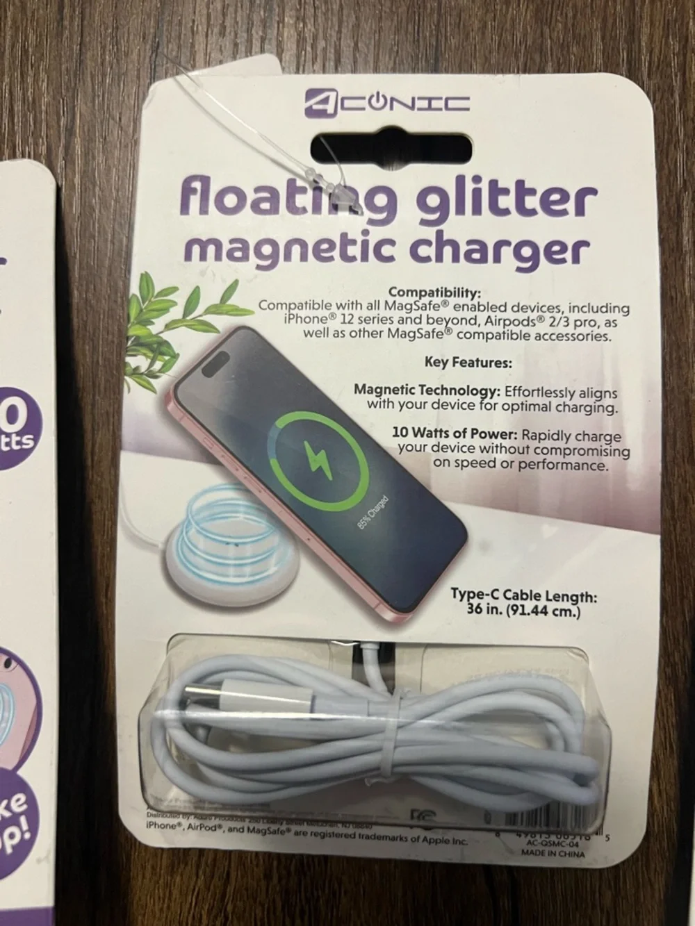Floating Glitter Magnetic Charger - Purple & Silver